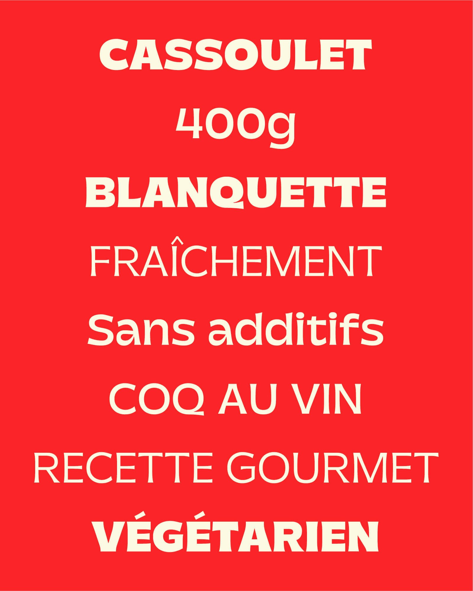 Specimen typographique de la marque DIMANCHE sur fond rouge : titres et mentions dans la police maison.
